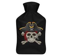 Botella de agua de goma de calavera pirata con cubierta de felpa suave, bolsa de agua caliente para invierno, protección contra el frío, 1000 ml