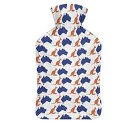 Botella de agua de goma de canguro australiano con cubierta de felpa suave, bolsa de agua caliente para invierno, manos y pies, protección contra el frío, 1000 ml