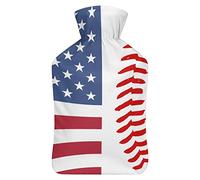 Botella de agua de goma de encaje con bandera de Estados Unidos con cubierta de felpa suave, bolsa de agua caliente para invierno, manos y pies, protección contra el frío, 1000 ml