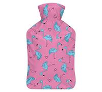 Botella de agua de goma de flamenco azul con cubierta de felpa suave, bolsa de agua caliente para invierno, manos y pies, protección contra el frío, 1000 ml