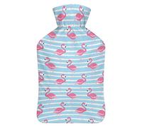 Botella de agua de goma de flamenco con cubierta de felpa suave, bolsa de agua caliente para invierno, manos y pies, protección contra el frío, 1000 ml