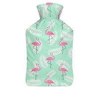 Botella de agua de goma de flamenco rosa colorida con cubierta de felpa suave, bolsa de agua caliente para invierno, manos y pies, protección contra el frío, 1000 ml