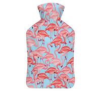 Botella de agua de goma de flamenco rosa tropical con cubierta de felpa suave, bolsa de agua caliente para invierno, manos y pies, protección contra el frío, 1000 ml