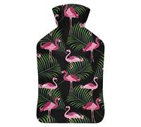 Botella de agua de goma de flamenco rosa y flora tropical con cubierta de felpa suave, bolsa de agua caliente para invierno, manos y pies, protección contra el frío, 1000 ml
