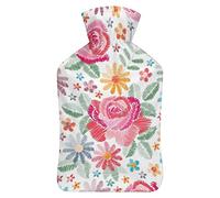 Botella de agua de goma de flores vintage con cubierta de felpa suave, bolsa de agua caliente para invierno, protección contra el frío, 1000 ml