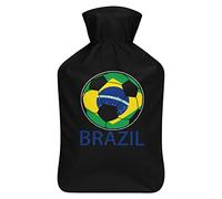 Botella de agua de goma de fútbol de Brasil con cubierta de felpa suave, bolsa de agua caliente para invierno, manos y pies, protección contra el frío, 1000 ml