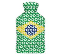 Botella de agua de goma de fútbol de Brasil con cubierta de felpa suave, bolsa de agua caliente para invierno, manos y pies, protección contra el frío, 1000 ml