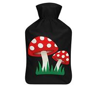 Botella de agua de goma de hongos rojos con cubierta de felpa suave, bolsa de agua caliente para invierno, manos y pies, protección contra el frío, 1000 ml