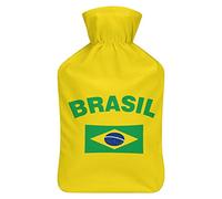 Botella de agua de goma de la bandera de Brasil con cubierta de felpa suave, bolsa de agua caliente para invierno, manos y pies, protección contra el frío, 1000 ml