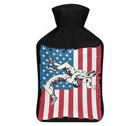 Botella de agua de goma de la bandera estadounidense con cubierta de felpa suave, bolsa de agua caliente para invierno, manos y pies, protección contra el frío, 1000 ml