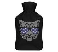 Botella de agua de goma de leopardo negro con cubierta de felpa suave, bolsa de agua caliente para invierno, manos y pies, protección contra el frío, 1000 ml