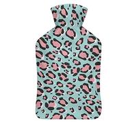 Botella de agua de goma de leopardo rosa con cubierta de felpa suave, bolsa de agua caliente para invierno, manos y pies, protección contra el frío, 1000 ml