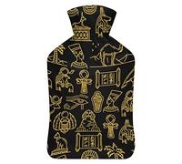 Botella de agua de goma de los dioses egipcios antiguos con cubierta de felpa suave, bolsa de agua caliente para invierno, manos y pies, protección contra el frío, 1000 ml