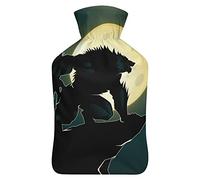 Botella de agua de goma de luna llena de hombre lobo con cubierta de felpa suave, bolsa de agua caliente para invierno, manos y pies, protección contra el frío, 1000 ml