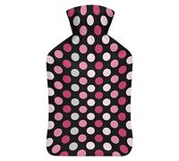 Botella de agua de goma de lunares rosa con cubierta de felpa suave, bolsa de agua caliente para invierno, manos y pies, protección contra el frío, 1000 ml