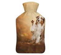Botella de agua de goma de pastor australiano con cubierta de felpa suave, bolsa de agua caliente para invierno, manos y pies, protección contra el frío, 1000 ml