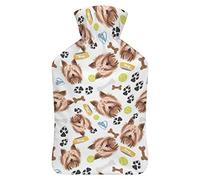 Botella de agua de goma de perro sonriente Yorkshire Terrier con cubierta de felpa suave, bolsa de agua caliente para invierno, manos y pies, protección contra el frío, 1000 ml