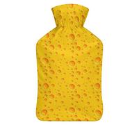 Botella de agua de goma de queso amarillo con cubierta de felpa suave, bolsa de agua caliente para invierno, manos y pies, protección contra el frío, 1000 ml