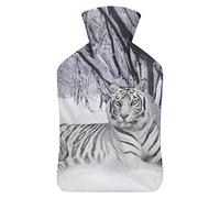 Botella de agua de goma de tigre blanco con cubierta de felpa suave, bolsa de agua caliente para invierno, manos y pies, protección contra el frío, 1000 ml