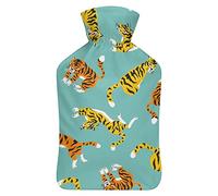 Botella de agua de goma de tigre colorida con cubierta de felpa suave, bolsa de agua caliente para invierno, manos y pies, protección contra el frío, 1000 ml