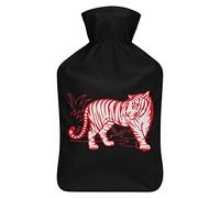 Botella de agua de goma de tigre rojo con cubierta de felpa suave, bolsa de agua caliente para invierno, manos y pies, protección contra el frío, 1000 ml