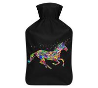 Botella de agua de goma de unicornio psicodélico con cubierta de felpa suave, bolsa de agua caliente para invierno, manos y pies, protección contra el frío, 1000 ml