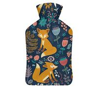 Botella de agua de goma de zorro colorido con cubierta de felpa suave, bolsa de agua caliente para invierno, manos y pies, protección contra el frío, 1000 ml