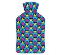 Botella de agua de goma geométrica abstracta psicodélica con cubierta de felpa suave, bolsa de agua caliente para invierno, manos y pies, protección contra el frío, 1000 ml