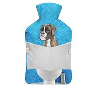 Botella de agua de goma para perro sentado en un asiento de inodoro, con cubierta de felpa suave, bolsa de agua caliente para invierno, manos y pies, protección contra el frío, 1000 ml