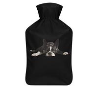Botella de agua de goma para perros Boston Terrier con cubierta de felpa suave, bolsa de agua caliente para invierno, manos y pies, protección contra el frío, 1000 ml