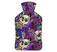 Botella de agua de goma para setas y calaveras psicodélicas con cubierta de felpa suave, bolsa de agua caliente para invierno, manos y pies, protección contra el frío, 1000 ml
