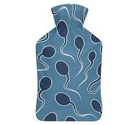 Botella de agua de goma para sexo y reproducción de espermas azules con cubierta de felpa suave, bolsa de agua caliente para invierno, manos y pies, protección contra el frío, 1000 ml
