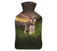 Botella de agua de goma Schnauzer en miniatura con cubierta de felpa suave, bolsa de agua caliente para invierno, manos y pies, protección contra el frío, 1000 ml