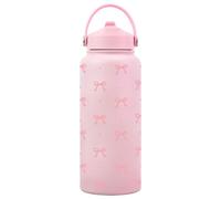 Botella de agua de Kawaii, botella de agua de arco 34 oz de acero inoxidable aislado lindo con mango portátil para mujeres, niñas, adolescentes, acero inoxidable aislado