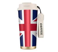 Botella de agua de la bandera británica con tapa con popote, de acero inoxidable, boca ancha, aislada, a prueba de fugas, para mujer, color blanco