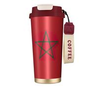 Botella de agua de la bandera de Marruecos con tapa con popote, de acero inoxidable, boca ancha, aislada, a prueba de fugas, para mujer, color rojo