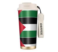 Botella de agua de la bandera de Palestina con tapa con popote, de acero inoxidable, boca ancha, aislada, a prueba de fugas, para mujer, color blanco
