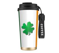 Botella de agua de la bandera irlandesa con tapa con pajilla, acero inoxidable, boca ancha, aislada, a prueba de fugas, para mujer, color negro
