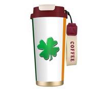 Botella de agua de la bandera irlandesa con tapa con pajilla, acero inoxidable, boca ancha, aislada, a prueba de fugas, para mujer, color rojo