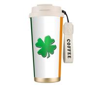 Botella de agua de la bandera irlandesa con tapa con pajilla, de acero inoxidable, boca ancha, aislada, a prueba de fugas, para mujer, color blanco