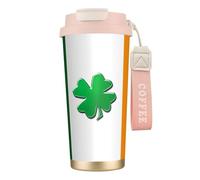 Botella de agua de la bandera irlandesa con tapa con pajilla, de acero inoxidable, boca ancha, aislada, a prueba de fugas, para mujer, color rosa