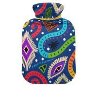 Botella de agua de líneas de colores bohemios para agua caliente con cubierta suave, bolsa de compresión caliente de 2 L para calentador de abdomen
