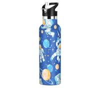 Botella de agua de metal con diseño de astronauta, planeta espacial azul, a prueba de fugas y sin BPA, de 20 onzas, con asa, doble pared, aisladas al vacío, para deportes, gimnasio, al aire libre