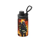 Botella de agua de metal de acero inoxidable con aislamiento de doble pared con estampado de llama de bombero, 355 ml, para bebidas frías y calientes