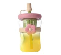 Botella de agua de vidrio transparente, botella de agua de vidrio de ancha de 500 ml, a prueba de fugas, con popote de silicona, reutilizable, para café, té, bebidas, leche fría caliente, viajes