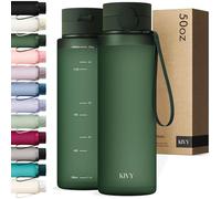 Botella de agua delgada KIVY de 50oz con tapa a prueba de fugas [Ligera y a prueba de roturas] Cabe en mochila y portavasos para viajes, deportes, escuela - Botella de agua extra grande sin pajita