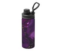 Botella de agua deportiva aislada de 18 onzas, hervidor portátil de acero inoxidable para viajes, gimnasio, al aire libre (mármol con textura morada oscura)