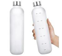 Botella de agua deportiva de 32 onzas, estilo esmerilado, sin BPA, con marcador de tiempo, botellas de agua a prueba de fugas de boca pequeña con correa para gimnasio, fitness, senderismo, bicicleta