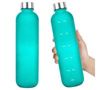 Botella de agua deportiva de 32 onzas, estilo esmerilado, sin BPA, con marcador de tiempo, botellas de agua a prueba de fugas de boca pequeña con correa para gimnasio, fitness, senderismo, bicicleta