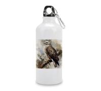 Botella de agua deportiva de aluminio blanco de 600 ml, acuarela de halcón sentado, reutilizable, a prueba de fugas, vaso aislado portátil con mosquetón para bicicleta, camping, viajes
